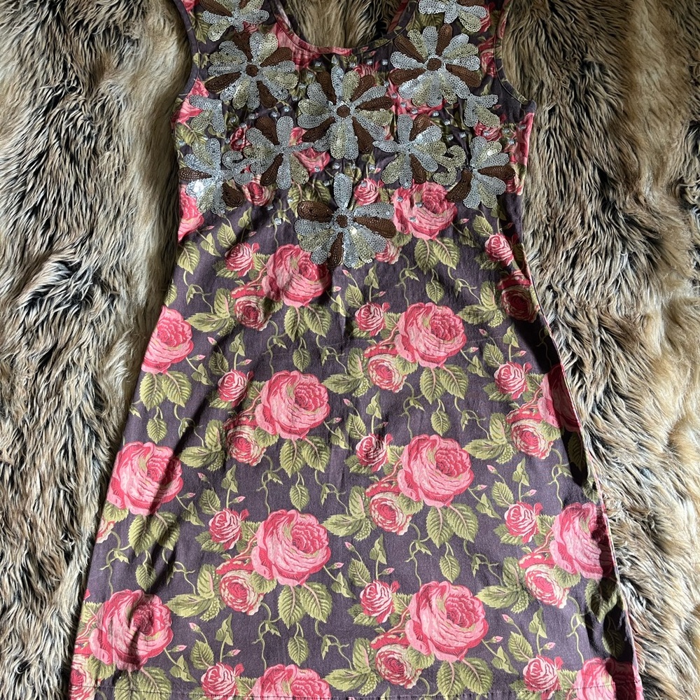 Chic Floral Mini Dress with Silver Floral Accents